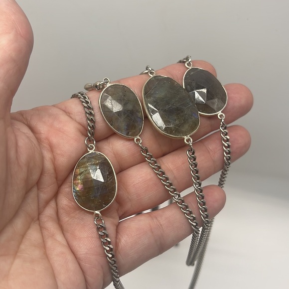 Hematite & Faceted Labradorite Double Chainlink Necklace - Picture 7 of 7